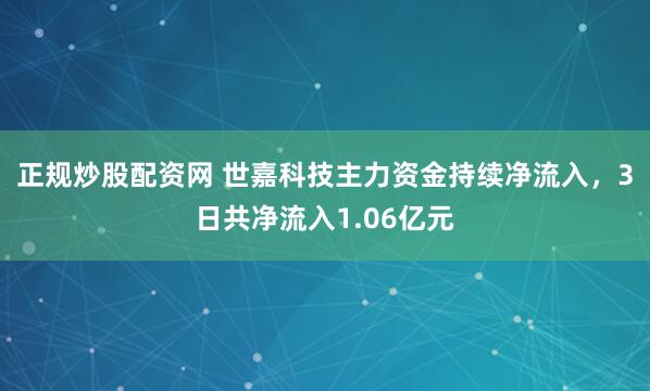 正规炒股配资网 世嘉科技主力资金持续净流入，3日共净流入1.06亿元